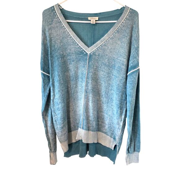 Sundance Womens Cotton Washed V-neck Sweater Size Medium Teal Blue - Picture 1 of 3